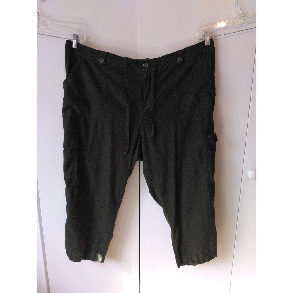 Torrid Linen Blend Cropped Cargo Pants Women Size 24 Dark Green Wide Leg Pull On